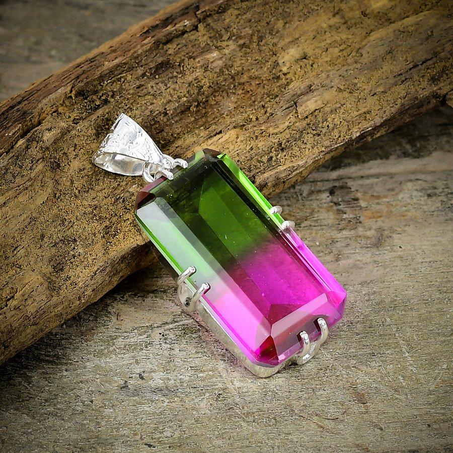 

Bi-Color Tourmaline Gemstone 925 Sterling Silver Jewelry Pendant 1.77 M-120