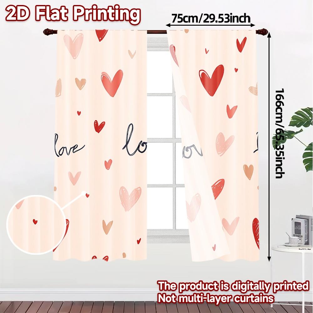 Set Of 2 Flat Printing Jit Curtains Without Rod Heartfelt Harmony Popular Curtain Cloth Durable Polyester Fabric