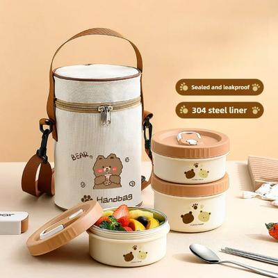 Tragbare versiegelte, isolierte Lunchbox aus 304 Edelstahl, Bento-Box, stapelbarer, mikrowellengeeigneter Lebensmittelbehälter, isolierter Lebensmittelbehälter