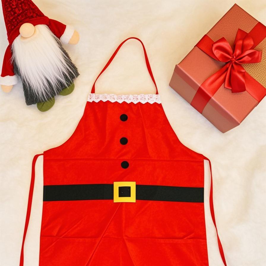 Silk Style Santa Claus Apron for Kitchen Christmas Decorations