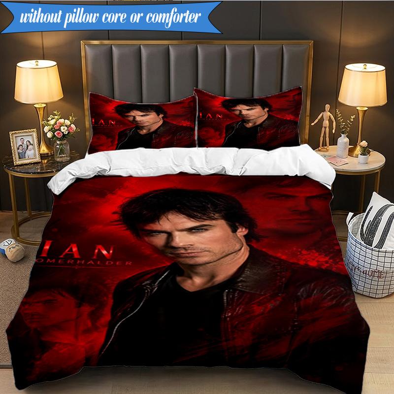 3PCS Damon Salvatore Romance Bedding Set,Including 1pc Duvet Cover And 2pcs Pillowcases Perfect for Bedroom, Dormitory, Fan Christmas Gift