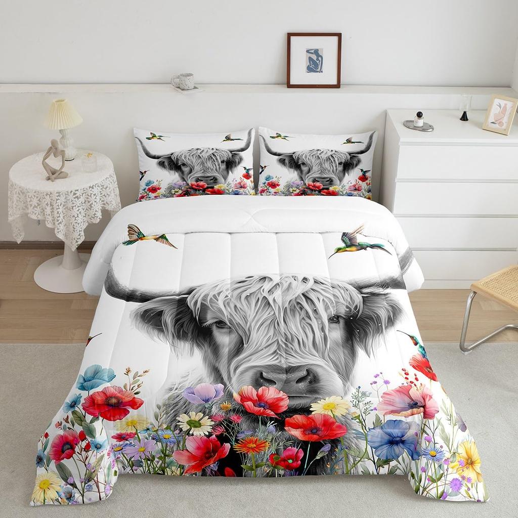 Erosebridal Horse Quilt Twin Size, Farmhouse Western Cowboy Cowgirls Duvet Insert for Kids Boys Girls Teens, Cartoon Kawaii Horse Bedding Se