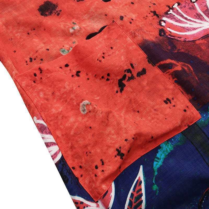 Frauen Frühling Sommer Nationalen Stil Böhmischen Langes Kleid Gerade Oansatz Kurzarm Lose Taille Druck Tasche S-5XL