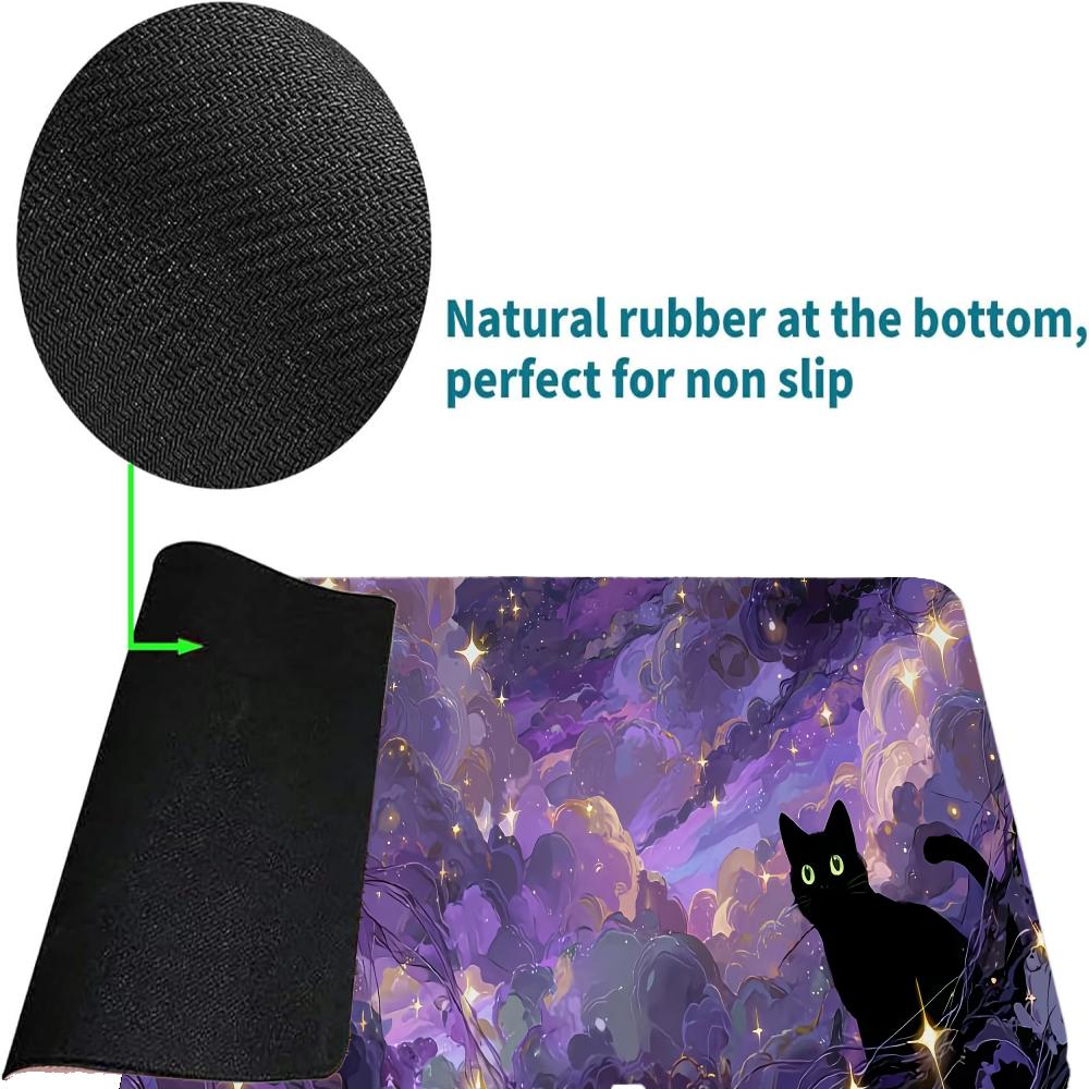 Kawaii Black Cat Silicone Soft Gaming Mouse Pad Large Keyboard Pad Topographic Mouse Pad for Keyboard with Anti-Slip TableMat