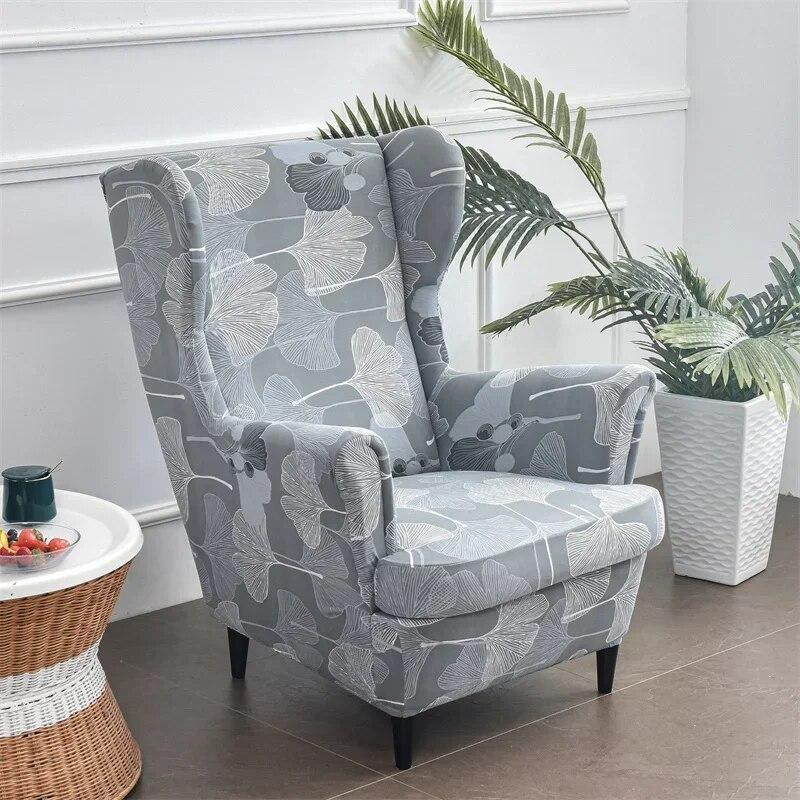 Floral Sloping Arm King Armchair Cover Elastic Armchair Slipcover Wingback Wing Sofa Back Chair Cover Elastic Chair Slipcover