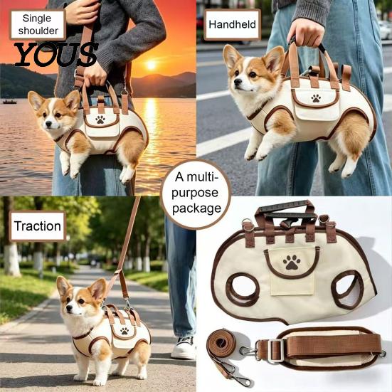 Accessorio Portatile Traspirante per Animali da Viaggio, Trasportino Portatile a Tracolla 2-in-1 Orizzontale Robusto per Gatti, Borsa Stile Guinzaglio per Cani Piccoli
