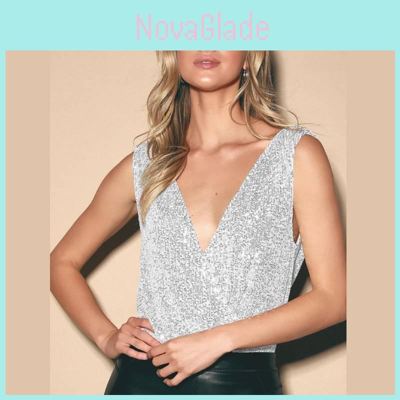 Tuta Sexy con Paillettes, Pantaloncini a Vita Alta e Design Senza Maniche per Feste Estive