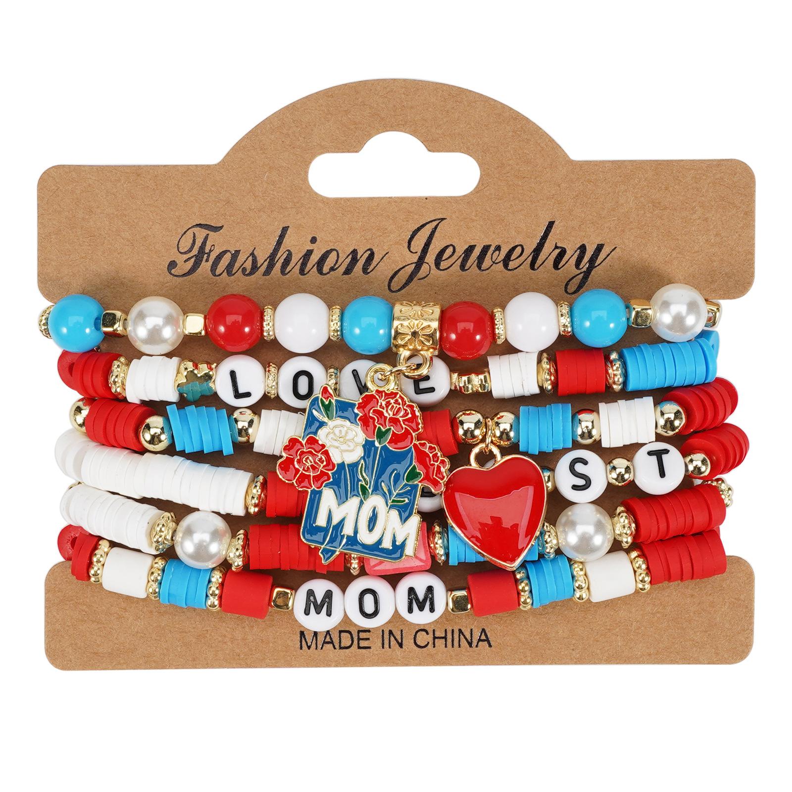 Новый браслет на День Матери, многослойный, с бусинами, цветок любви, элемент  MOM