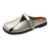 2025 New Style Soft Leather Buckle Strap Casual Shoes Fashion Flats Elegant Glitter Metallic Mules Shoes Cover Toe Women Slipper