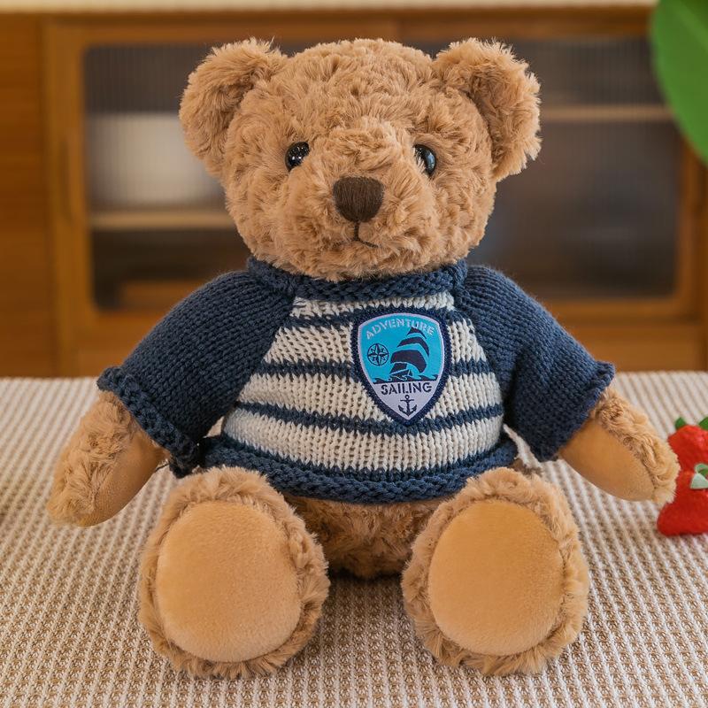 Cute badge bear doll plush toy girl bed sleeping doll warm heart companion gift