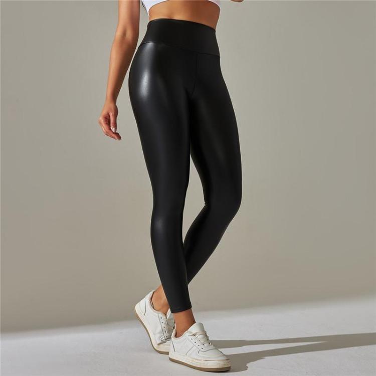 Leggings High Waist Yoga Sports Women Pants Elastic Pu Leather High
