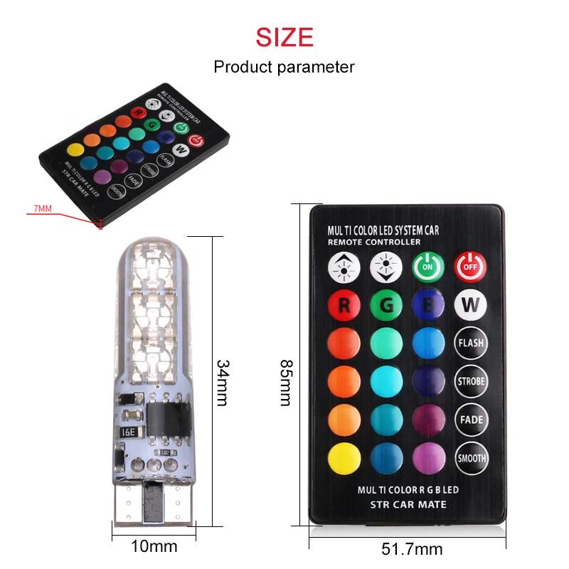 2x T10 Wasserdicht W5w 501 Auto Keil Seitenlicht Glühbirne-6SMD 5050 RGB 7 Farbe LED Fernbedienung (Keine Batterie)Blitzlicht Keillampe