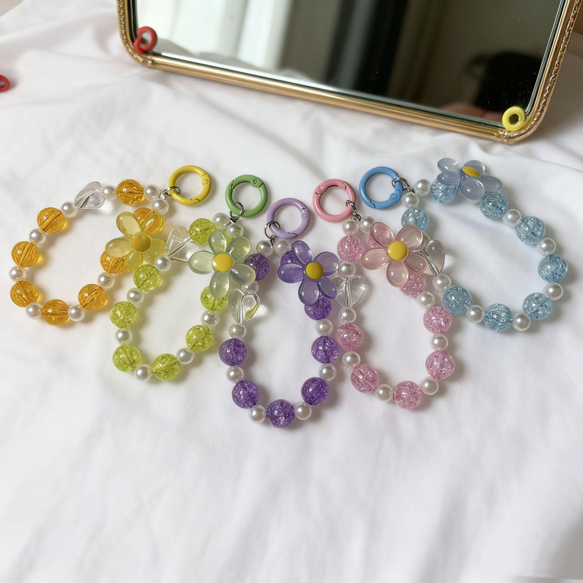 Macaron Jelly Flower Heart Beaded Phone Lanyard Keychain A зелёный