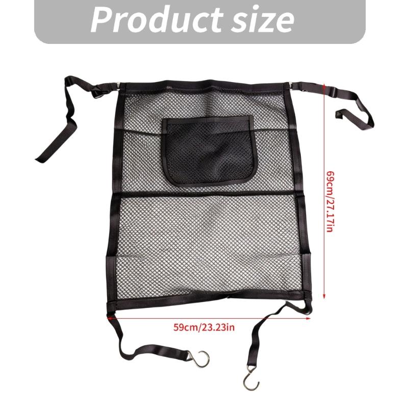 Dog Car Barrier Mesh Screen with Rear Seat Divider, Headrest Mount, Center Pocket and Cabin Partition for Daily Driving, 69 X 59 Cm