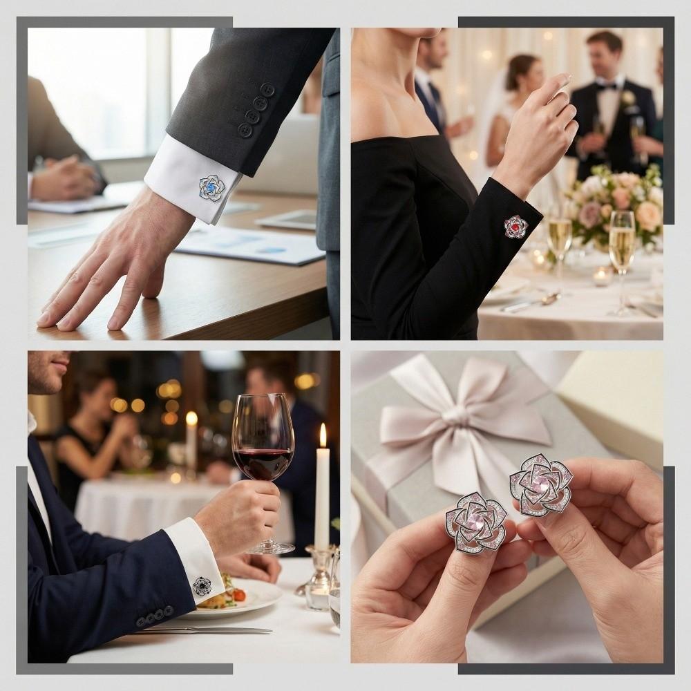 Gifts Double-layer Rose Rhinestone Button Cover Sewing-free Cufflinks DIY Cufflinks Sewing Accessories Snap Button Caps