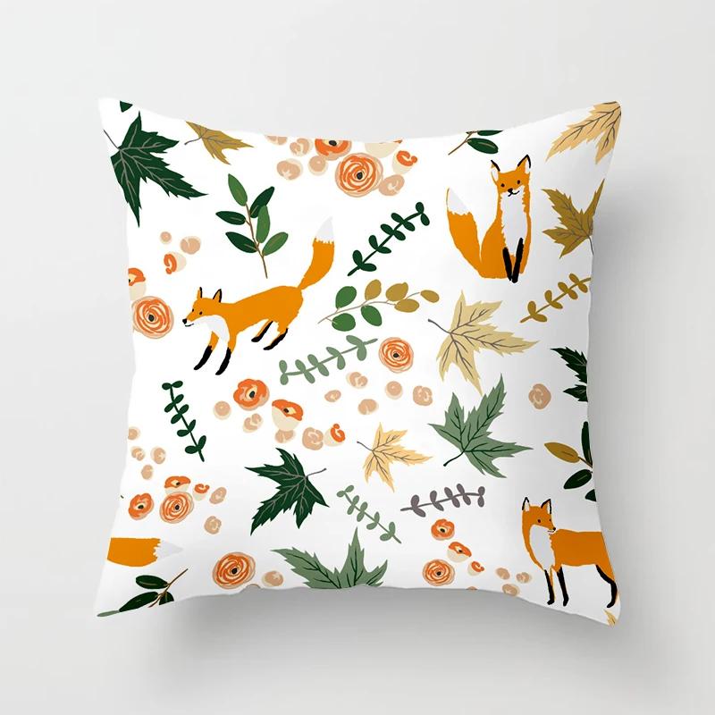 Cartoon Fox Animal Car Pillowcase Living Room Polyester Cushion Cover Sofa Decoration