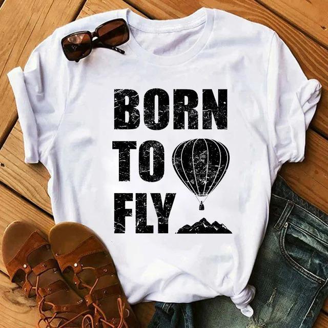 Cartoon Colored Hot Air Balloon Tshirt Womens Summer Round Neck Comfortable Top for Girls Anime Streetwear