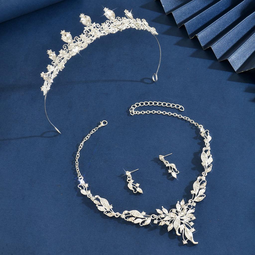 Jewelry Set Necklace Earrings Crown Wedding Three-Piece Wedding Dress Dress Dinner Accessories Bridal Necklace