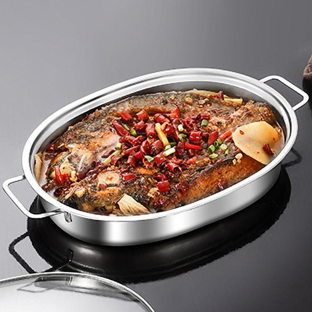 Stainless Steel Oval Grilled Fish Pan Deepened Fish Steamer Easy To Clean Hot Pot  Home