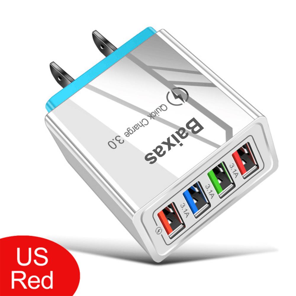 4-Port USB Mobile Charger (US/EU Standard), 3A Tablet Travel Charging Head