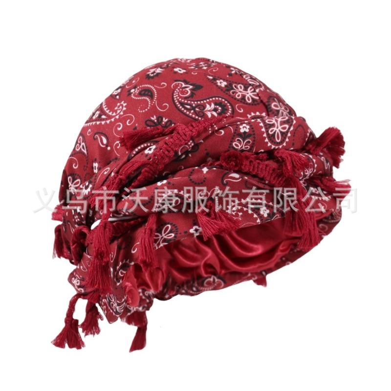 fringed headscarf hat, solid color cashew print twist tail hat, hip hop twist braided hat
