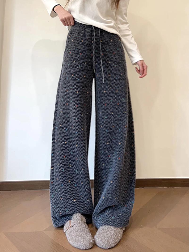 

Zhang Ruonan Mohair Heart Embroidery Casual Cashmere Pants, Women s Winter Korean Style 2025 38 сірий колір