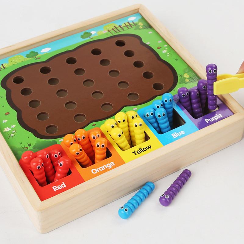 Wooden Matching Color Bug Catcher Card Game Toy For Kids Hand Coordination Eye