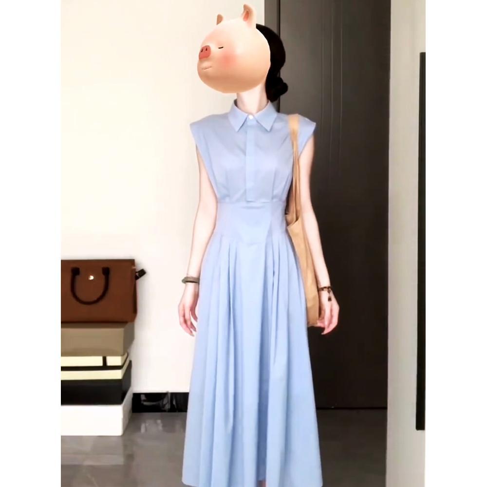 

Красивое темпераментное платье с талией и тонкое без рукавов, длинное, нежное, летнее женское платье-рубашка цвета голубого ветра XL- (recommended 110-60kg)