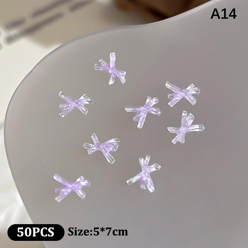 50Pcs Ice Transparent Color Bowknots Resin Nail Art Decorations 3D Mini Cute Bows Nail Charms For Diy Nails Accessories