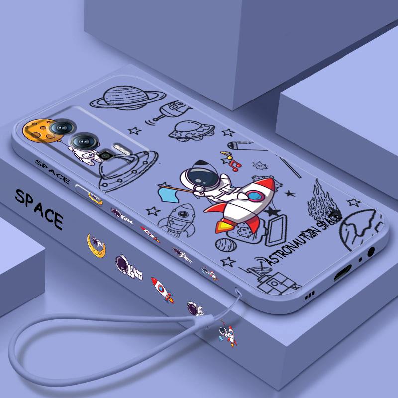 Anime Astronaut Cartoon Art Liquid Left Rope For Xiaomi Redmi 13C 12 12C K60 A1 K50 11 K40 10C 10 9A 9AT 9T 9C 5G Back