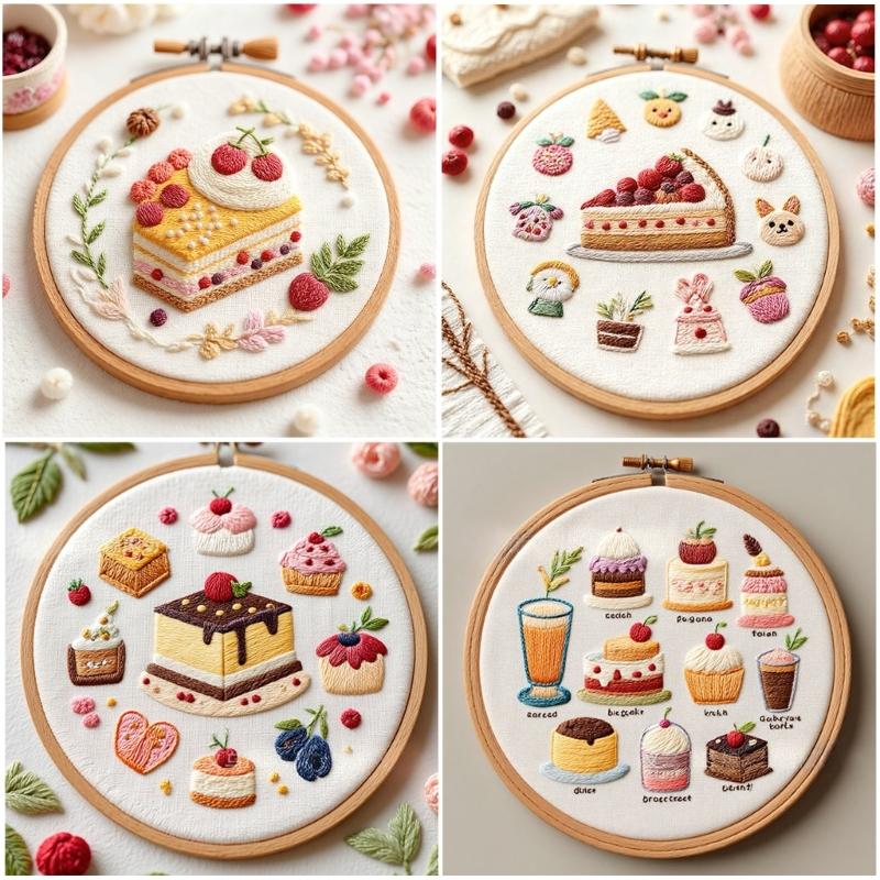 Cake Dessert Theme Embroidery Set with Embroidery Hoop and Instructions Beginner Embroidery Craft Set for Art Craft
