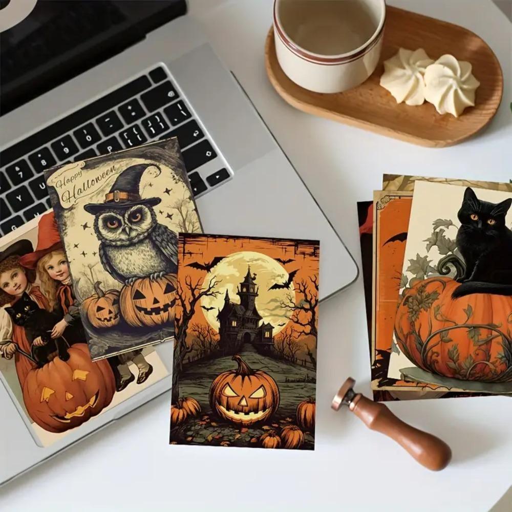 10pcs/set Festival Halloween Message Cards Castle Broom Halloween Greeting Cards  Party Invitations