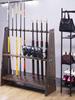Wooden Floor-Standing Fishing Rod Display Rack with 10-Rod Capacity for Lure Rods, Hand Rods, and Billiard Cues.