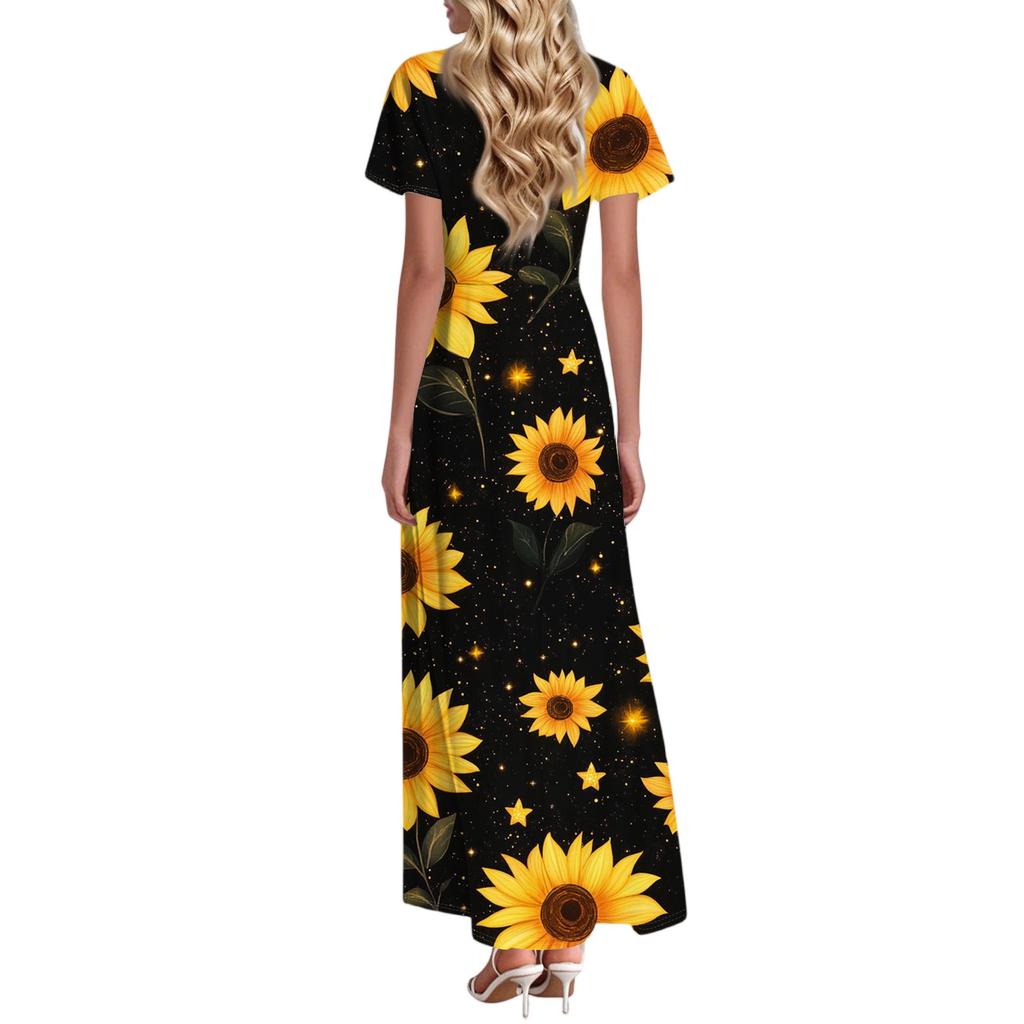 Women's Summer  Casual Floral Print  Round Neck Midi Dress Basic Classic Outdoor Everyday Short Sleeve Loose Dress