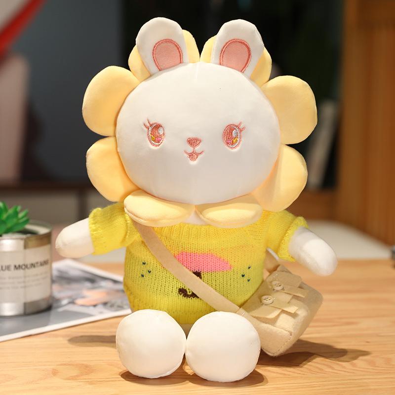 Cute Sun Flower Drag Rabbit Plush Doll Doll Creative Children's Rag Doll White Rabbit Birthday Gift