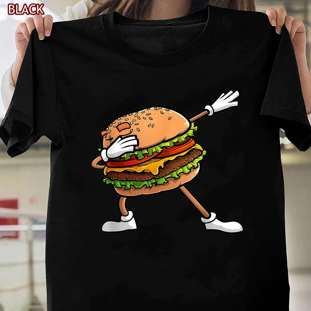 Funny Hamburger Art T-Shirt, Cheeseburger Lover Graphic Tee, Cartoon Fast Food