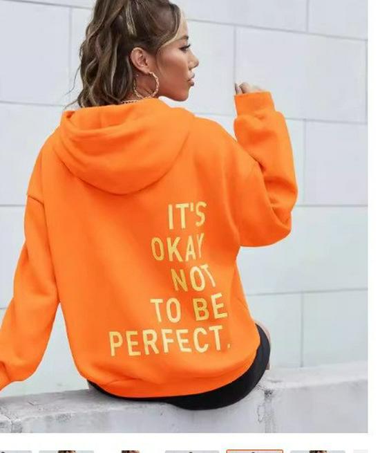 Multi-color Letter Print Loose Hooded Sweatshirt for Women