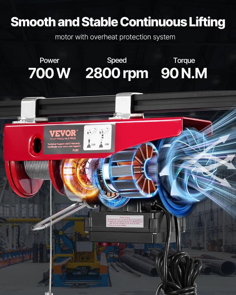 Electric Hoist Crane Winch 440 lbs 328 ft Wireless & 14 ft Wired Remote