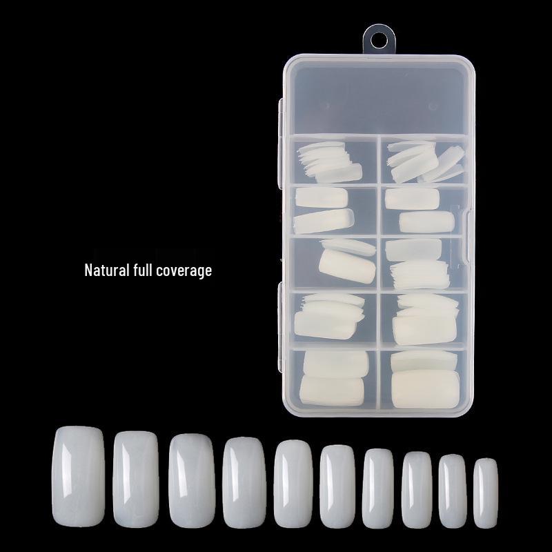 Korean Style Natural Crystal Full & Half Cover False Nail Tips - 100 Pieces Boxed French Manicure