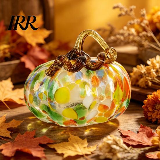 Pumpkin Ornament Mini Hand Blown Glass Ornament, Collectible Thanksgiving Halloween Decoration Faux Crystal Hanging for Fall, Harvest Unique Gift
