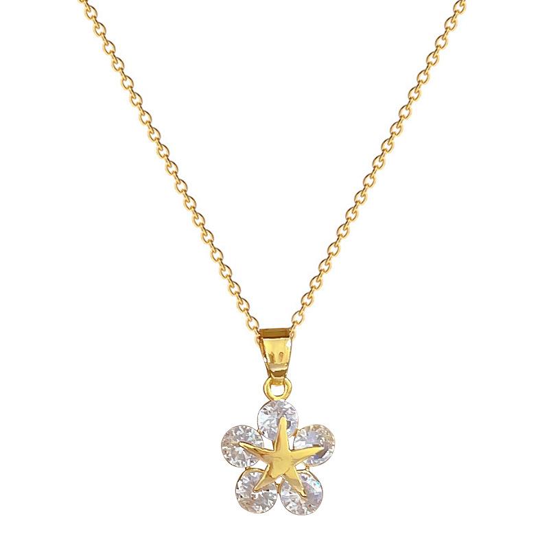 Titanium Steel Pentagram Light Luxury Temperament Gorgeous Full Diamond Necklace Female Versatile Collarbone Chain Titanium Steel Chain