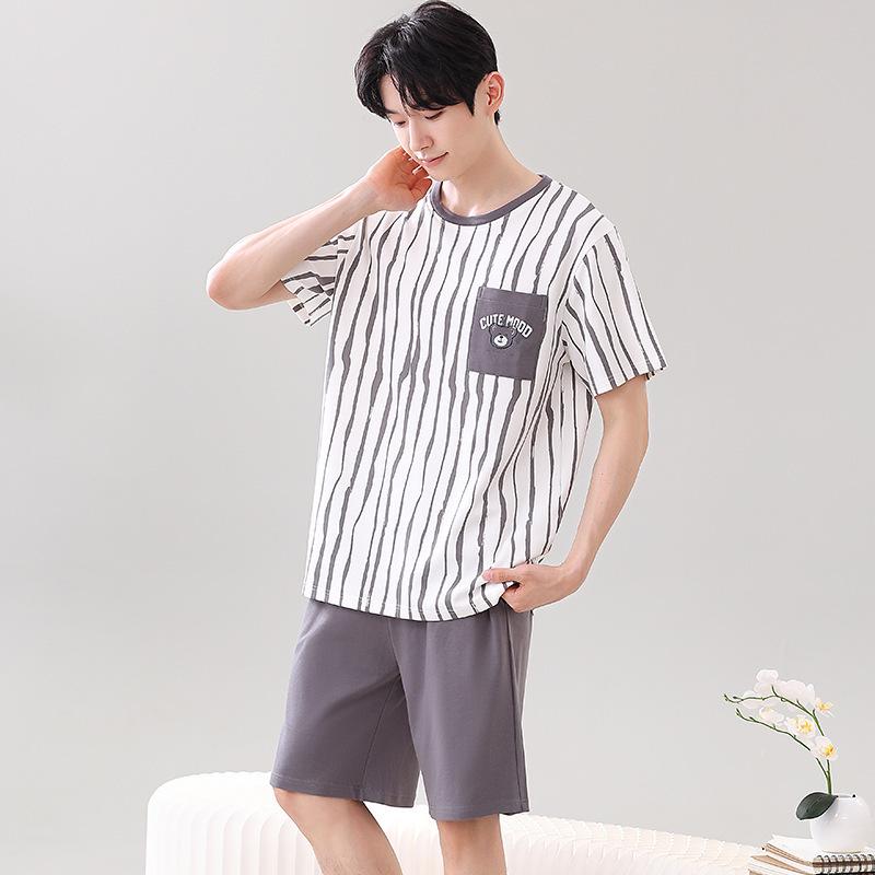 Couple's Summer Cotton Pajama Set: Cute Short Sleeve & Shorts for Women, Wear-Outside Style for Men.