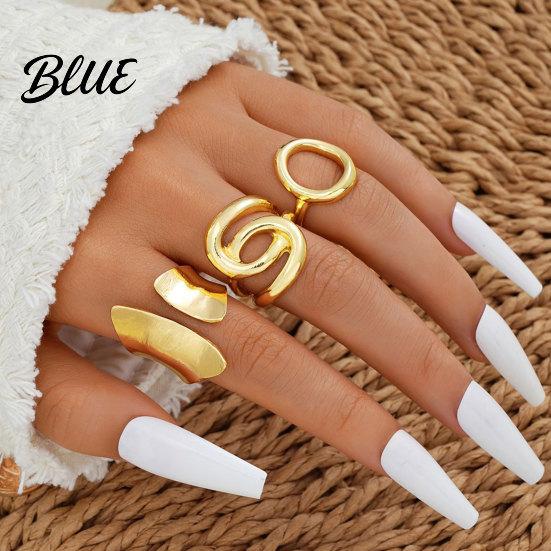 Lightweight Comfortable Ring 3Pcs/Set Alloy Plating Process Set Exaggerated Geometric