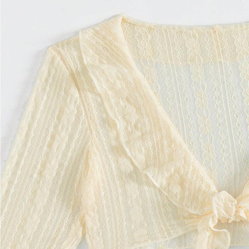 2025 Stylish Mesh Long Sleeve Bikini Cover-Up Set - Women's Solid Color 4-Piece Swimwear