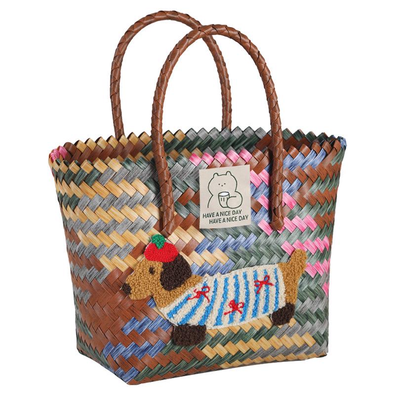 Dachshund Beach Bag: Handwoven Rattan-Style Basket for Weddings, Parties, & Fashion Markets