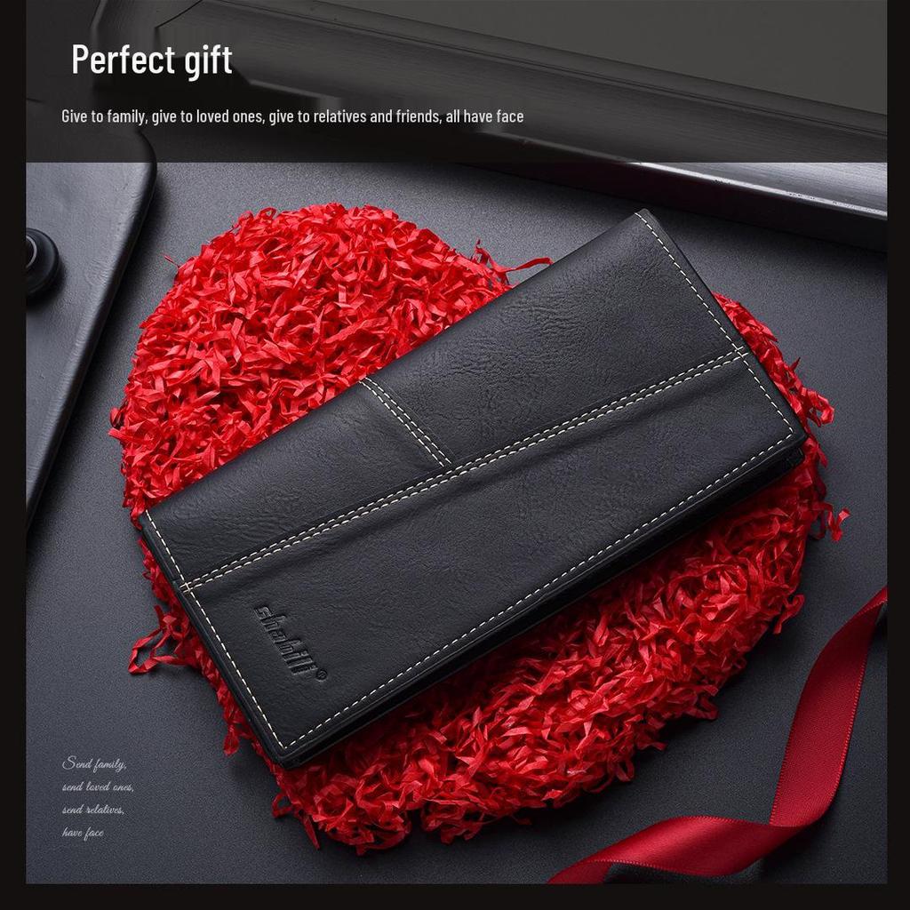Men's Retro Ultra-Thin Long Wallet with Multi-Card Slots and Large Capacity