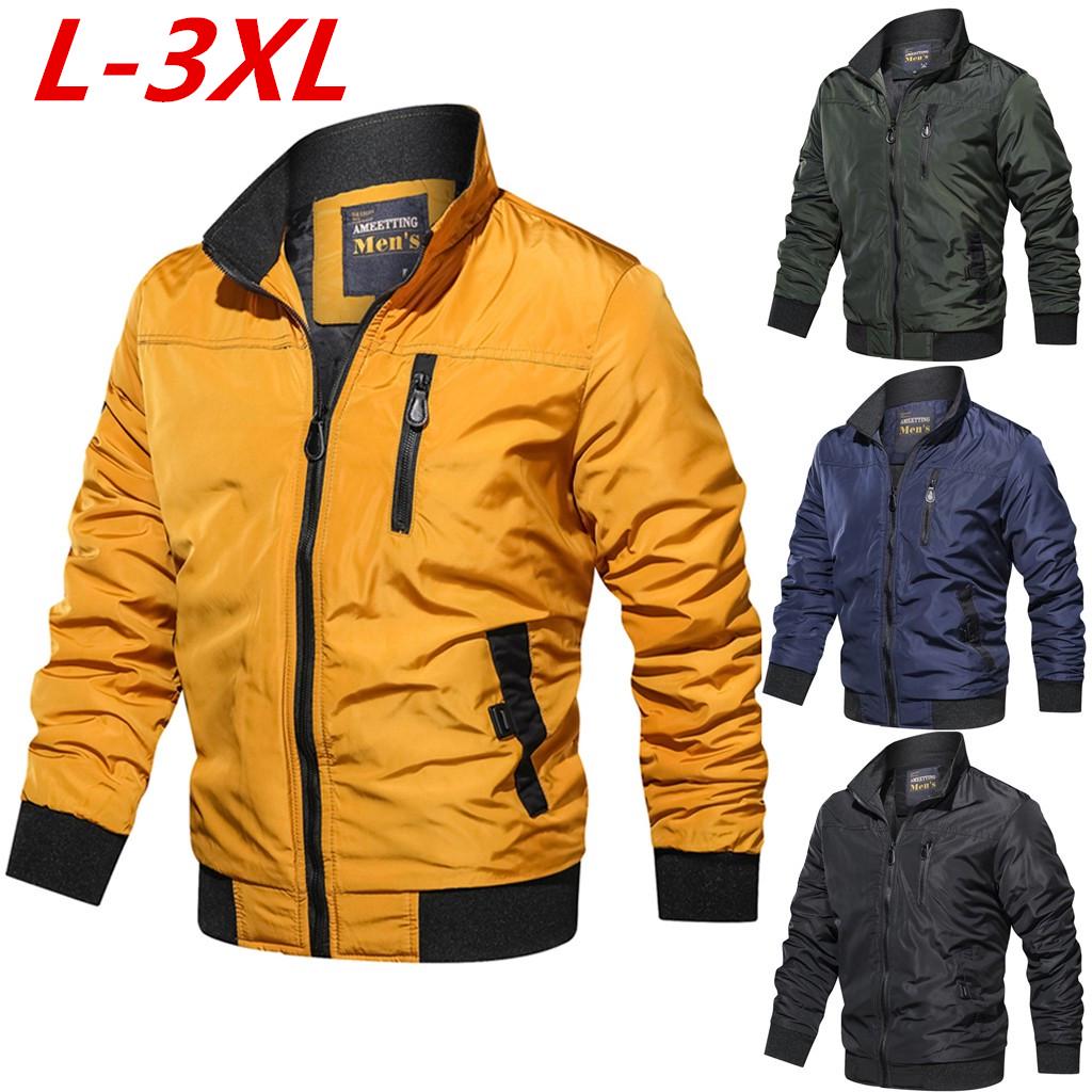 Buy Plus Size Men Autumn Winter Casual Outwear,Pure Color Zipper
