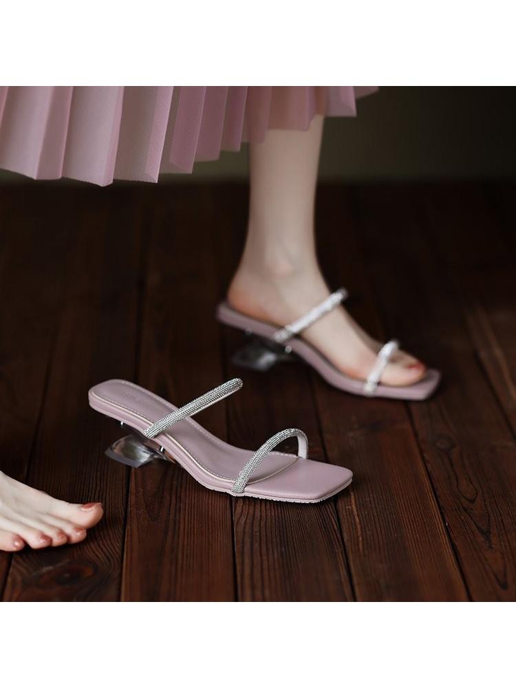 Fashion Shoes Woman 2025 Glitter Slides Slippers Casual Pantofle Heeled Mules Jelly Luxury New High Pumps Crystal Slippers Casual High-H