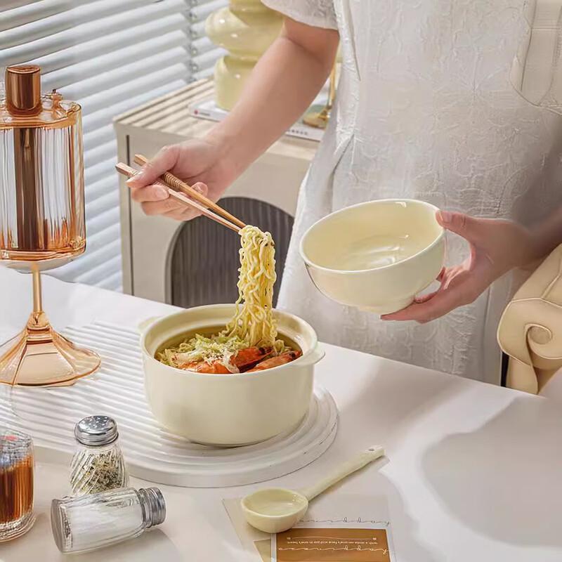 Cream Style Ceramic Ramen Bowl Set