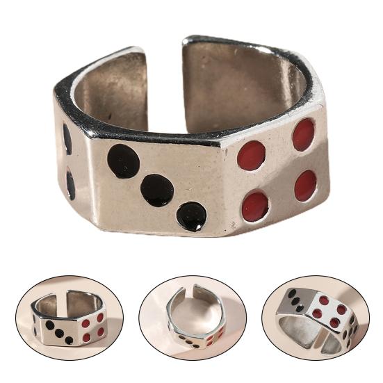 Adjustable Engraved Unisex Ring Alloy Silver Color Dice Opening Ring Jewelry Accessory